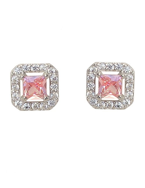 Aretes cuadrados Sofia Blum de plata P 925 con acabado baño rodio circonita