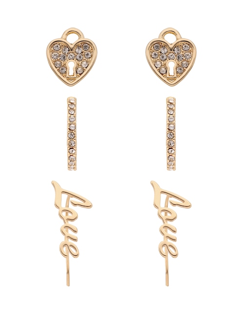 Set de aretes Nine West Love Charms con acabado brillante zirconia