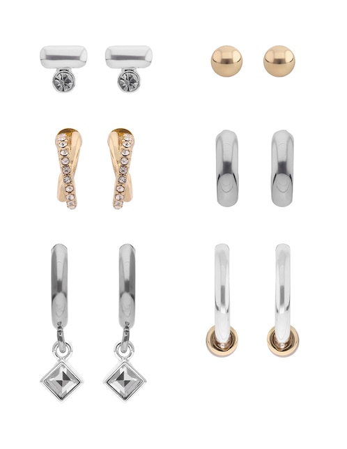 Set de aretes Nine West Metal Ear Nov Mkt 2 con acabado brillante zirconia