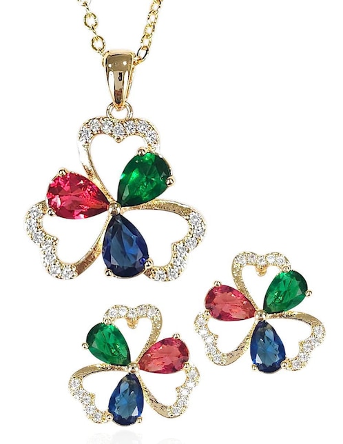 Aretes y collar de trébol zirconia