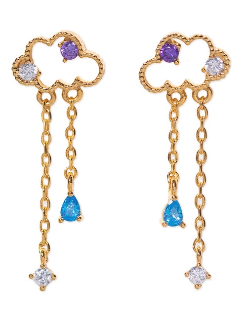 Aretes largos de nube Reigning Clouds 18 k con acabado chapa de oro zirconia cúbica 1