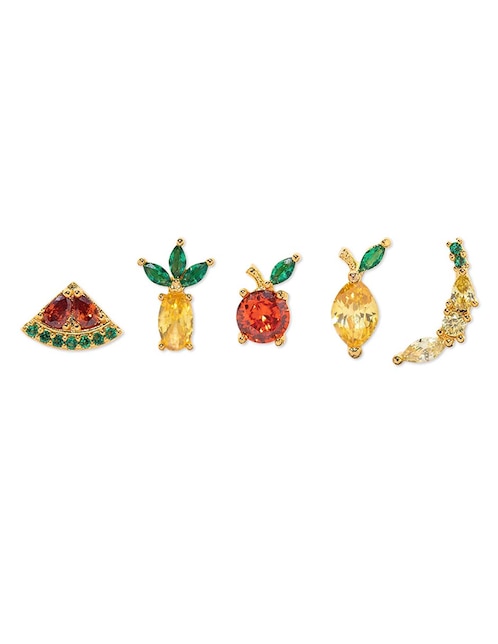 Set de aretes de frutas Basket 18 K con acabado chapa de oro zirconia cúbica 1