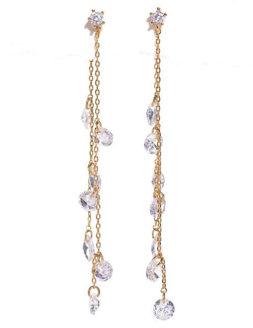 Aretes largos 18 k con acabado chapa de oro zirconia cúbica 1