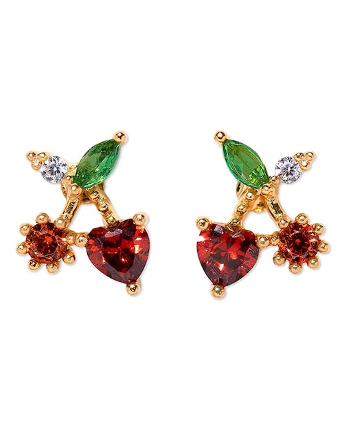 Aretes cortos de cereza Fuit 18 K con acabado chapa de oro zirconia cúbica 1