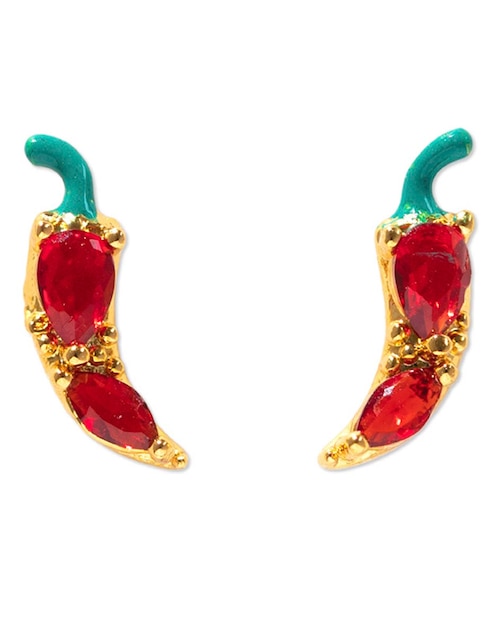 Aretes cortos de chile Food 18 K con acabado chapa de oro zirconia cúbica 1