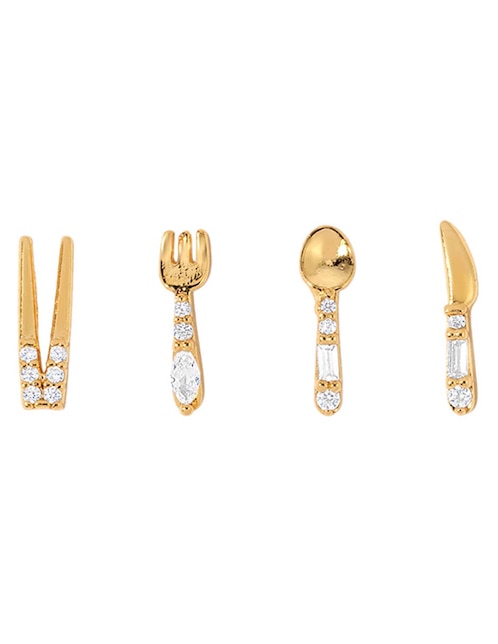 Aretes cortos con acabado baño de oro 18 k zirconia cúbica 1