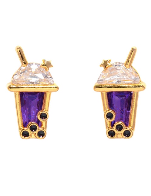 Aretes cortos de boba Food 18 K con acabado chapa de oro zirconia cúbica 1