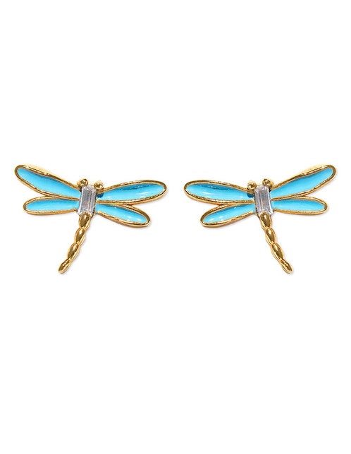 Aretes huggies de libélula Dragonfly 18 k con acabado chapa de oro zirconia cúbica 1