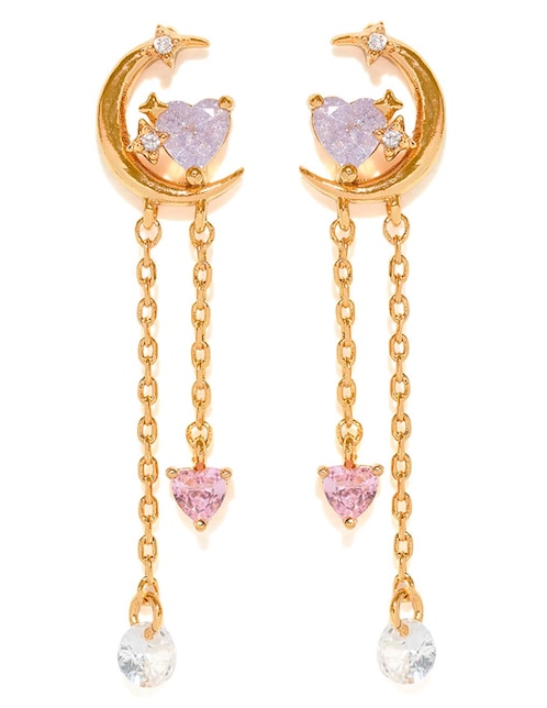Aretes largos Cosmic Love 18 k con acabado chapa de oro zirconia cúbica 1