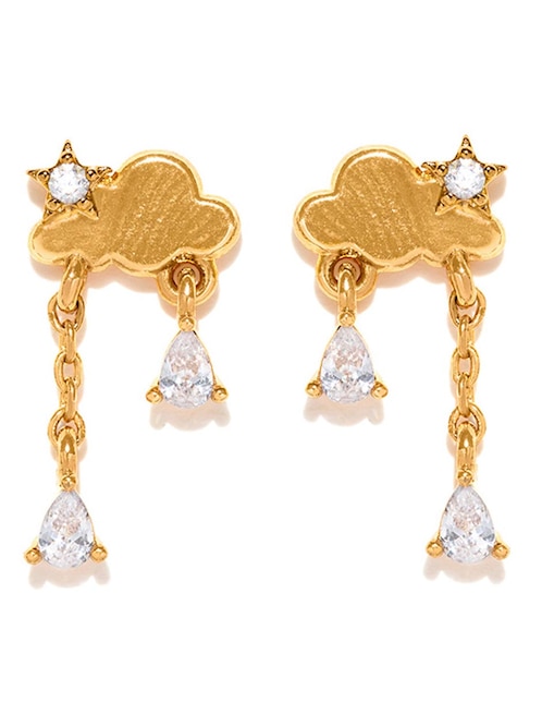 Aretes cortos de nube Raindrop Dangle con acabado chapa de oro 18 K zirconia cúbica 1