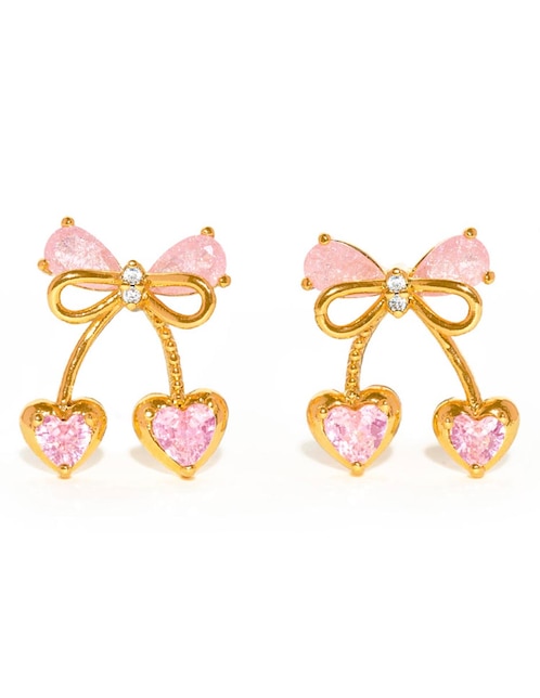Aretes cortos de cereza Garden 18 K con acabado chapa de oro zirconia cúbica 1