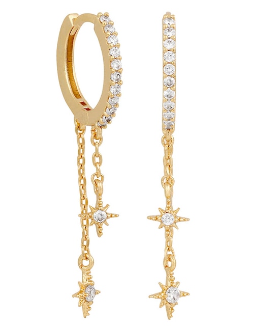 Aretes largos Skyshower Hoops 18 k con acabado chapa de oro zirconia cúbica 1