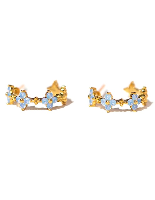 Aretes huggies Blue Blossom 18 k con acabado chapa de oro zirconia cúbica 1