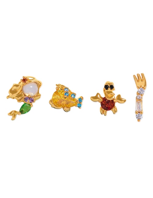 Set de aretes La Sirenita Disney 18 k con acabado chapa de oro zirconia cúbica 1
