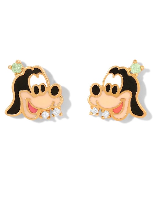 Aretes huggies Goofy Disney 18 k con acabado chapa de oro zirconia cúbica 1