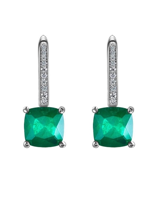 Aretes cuadrados Gladkova Joyería de plata P 925 con acabado brillante esmeralda