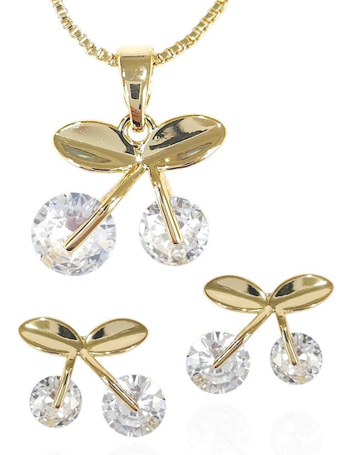 Aretes y collar baño de oro 18 k zirconia
