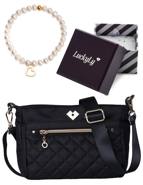 Kit de pulsera luckyly "de" perla 18 k set pulsera grace + bolsa jenny "con acabado" baño oro