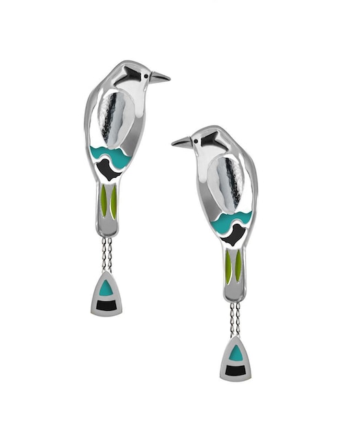 Aretes de pájaro Enrique Garcia de plata P 925 con acabado brillante