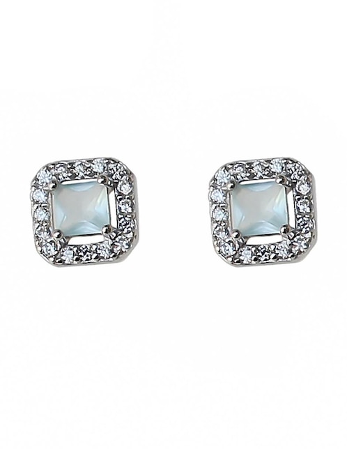 Aretes cuadrados Sofia Blum de plata P 925 con acabado baño rodio circonita