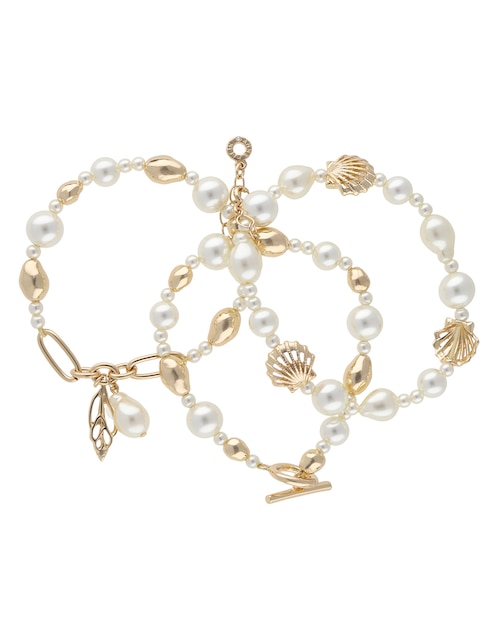 Multi-pulsera Anne Klein Coastal Charms con acabado lustre