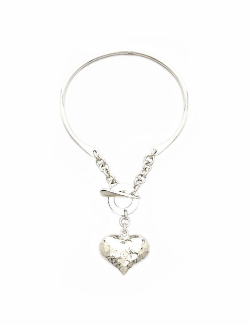 Brazalete de plata P 925 corazon tiff bombeado martillado con acabado pulido 1