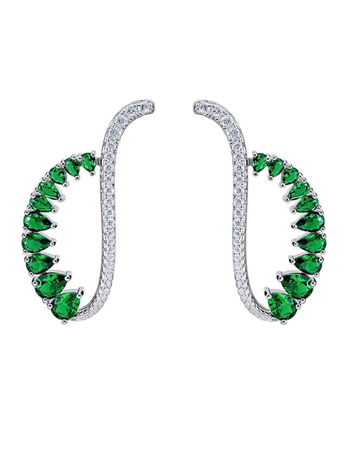 Aretes largos de alas Gladkova Joyería de plata P925 con acabado pavé esmeralda