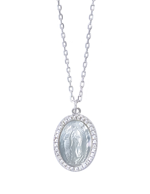 Medalla y cadena ovalada Artre Virgen Mop .925 de plata P 925