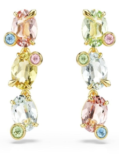 Aretes largos circulares Swarovski gema con acabado brillante