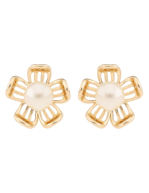 Aretes cortos de flor Basic Mtl Ears F1 con acabado brillante perla 1