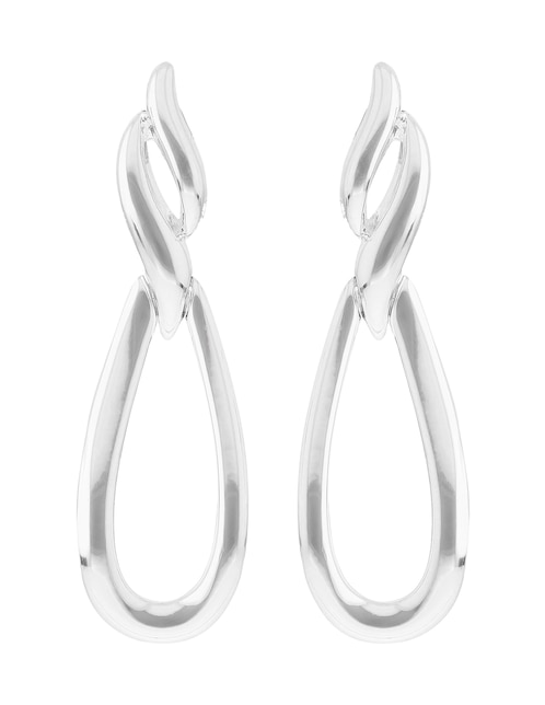 Aretes largos de llama Smooth Silver con acabado Plateado 1
