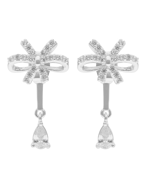 Aretes cortos de moño Social Cz Ears F3 con acabado plateado zirconia 1