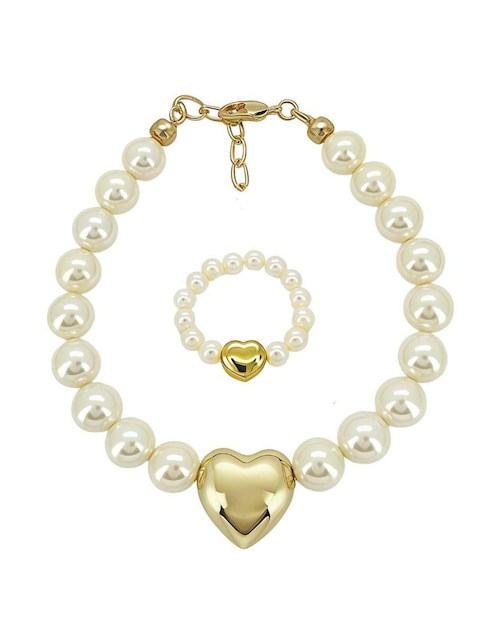 Anillo y pulsera de corazón Zvezda Éclair acabado baño de oro 18 k cristal