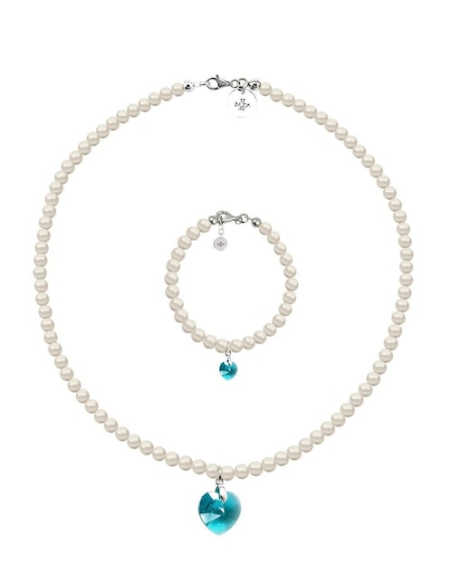 Collar y pulsera de corazón Zvezda Éclair de plata P925 cristal