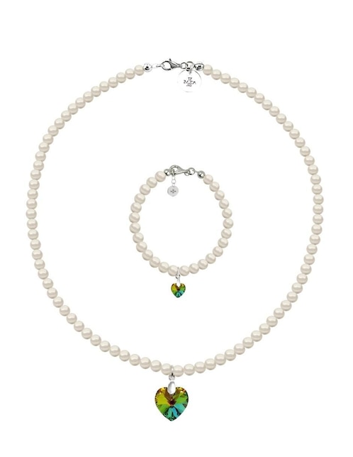 Collar y pulsera de corazón Zvezda Éclair de plata P925 cristal