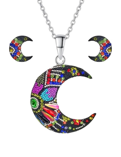 Aretes y collar de luna Zvezda Élan de plata P925 cristal