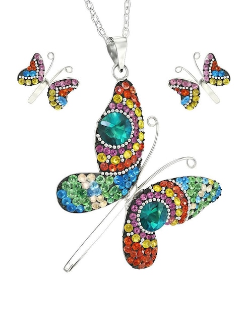 Aretes y collar de mariposa Élan de plata P925 cristal 1