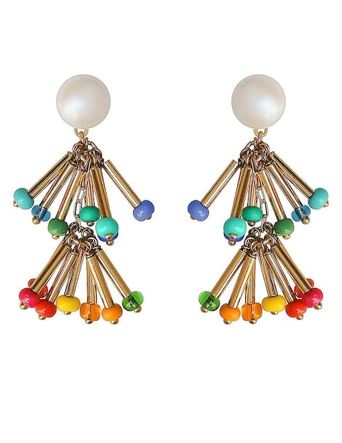 Aretes largos Sofia Blum con acabado chapa de oro perla