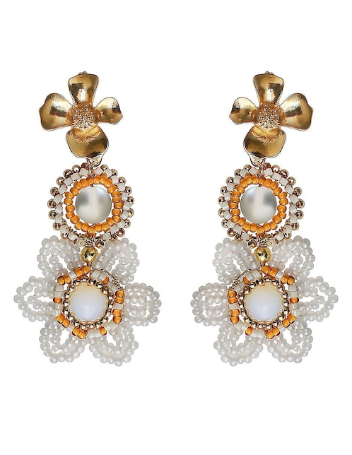 Aretes largos de flor con acabado chapa de oro 14 k 1