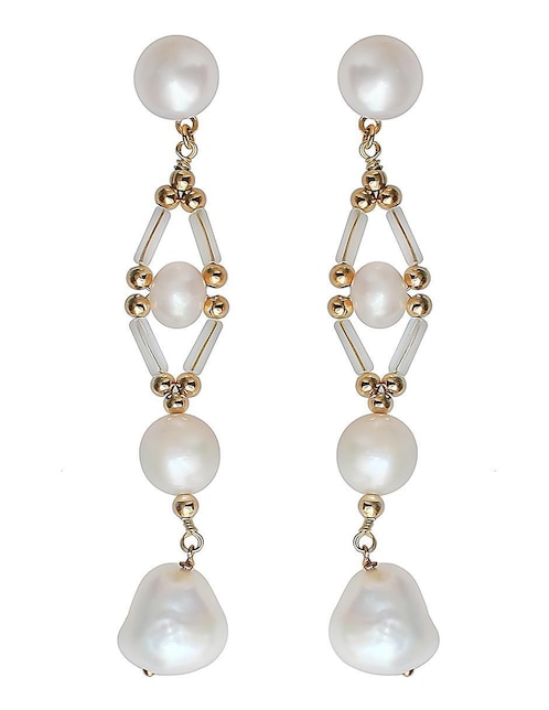 Aretes largos Sofia Blum con acabado chapa de oro perla 14 k
