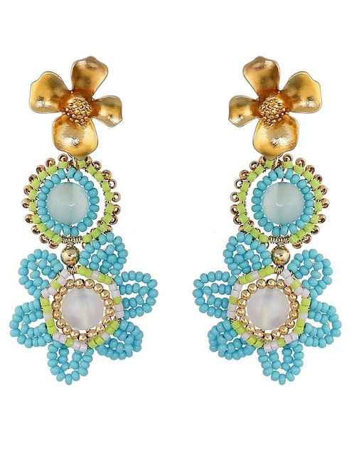 Aretes largos de flor Sofia Blum con acabado chapa de oro jade