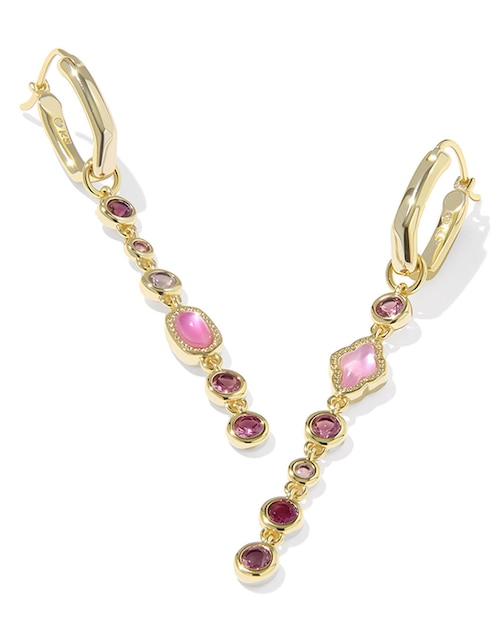 Aretes largo Elisa Abbie con acabado baño de oro 14 K perla 1