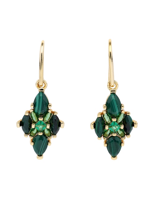 Aretes largos de gota con acabado baño de oro 14 K madre perla 1