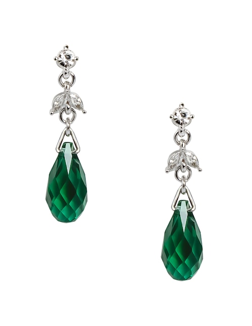 Aretes cortos de gota Briolettes con acabado baño rodio cristal 1