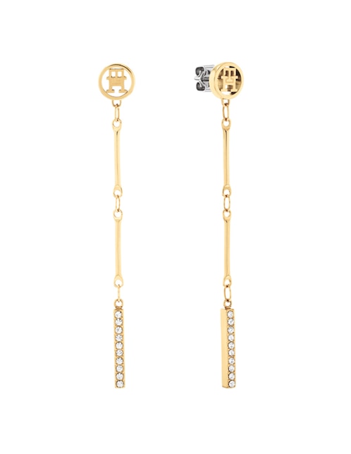 Aretes largos de barra Bar Chain con acabado brillante cristal 1