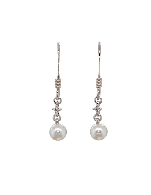Aretes largos con acabado baño rodio perla 1