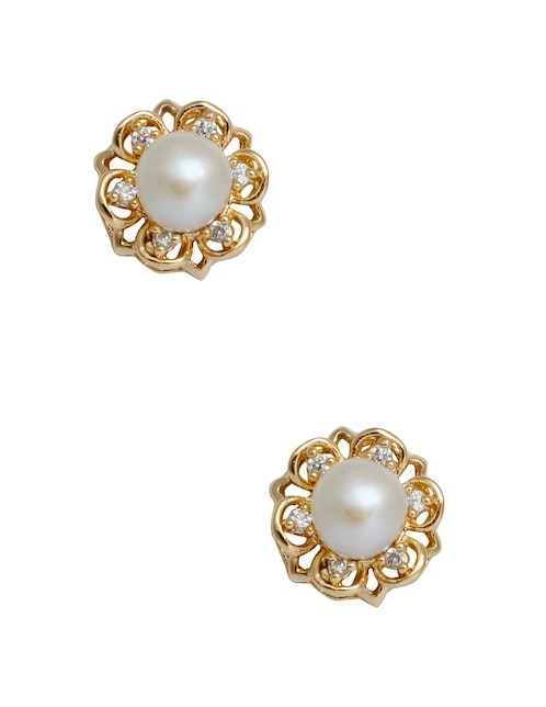 Aretes cortos de flor Filigrana de plata P925 con acabado pulido perla 1