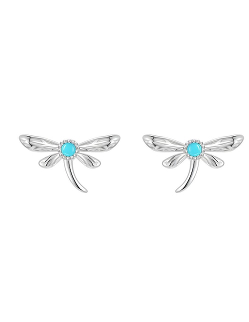 Broqueles de libélula Ame Jewelry Glam Pop de plata P925 con acabado baño rodio turquesa