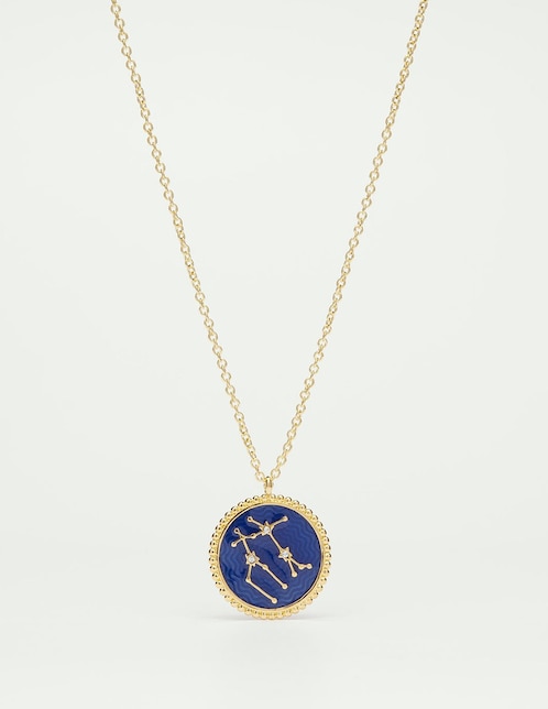 Collar con dije de signo zodiacal Géminis de baño de oro 18 K 1