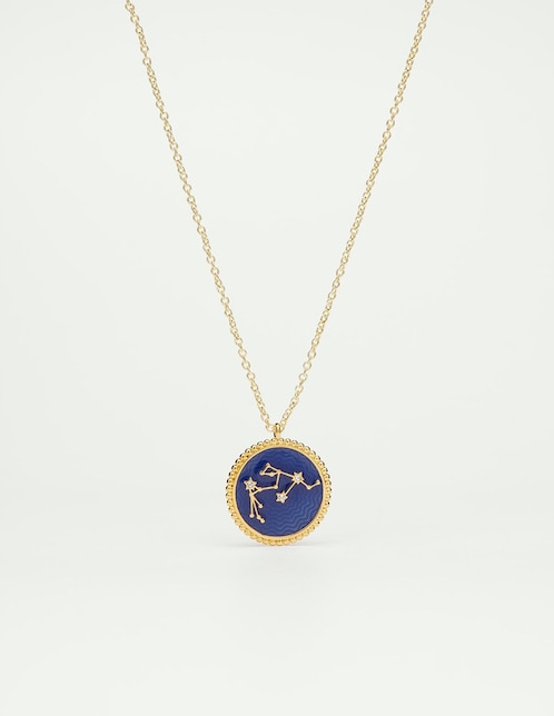 Collar con dije de signo zodiacal Acuario de baño de oro 18 K 1